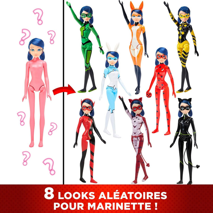 Bandai - Miraculous Ladybug - Doll Marinette Colour Change Surprise - Păpușă articulată Miraculous, 26 Cm + 3 surprize - Model aleatoriu - P50390