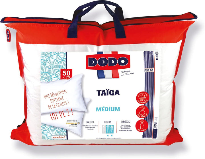 DODO Pernă din 2 piese, 50 X 70 cm, Confort mediu, Pernă sintetică Taiga, Senzație ultramoale și respirabilă, Lavabilă la mașină la 40 °C