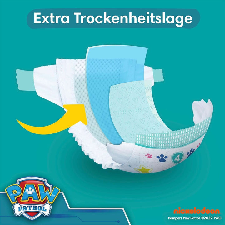 Pampers Paw Patrol (Baby-Dry), scutece mărimea 6 (13Kg-18Kg), ediție limitată, 164 de scutece, protecție completă împotriva scurgerilor până la 12H