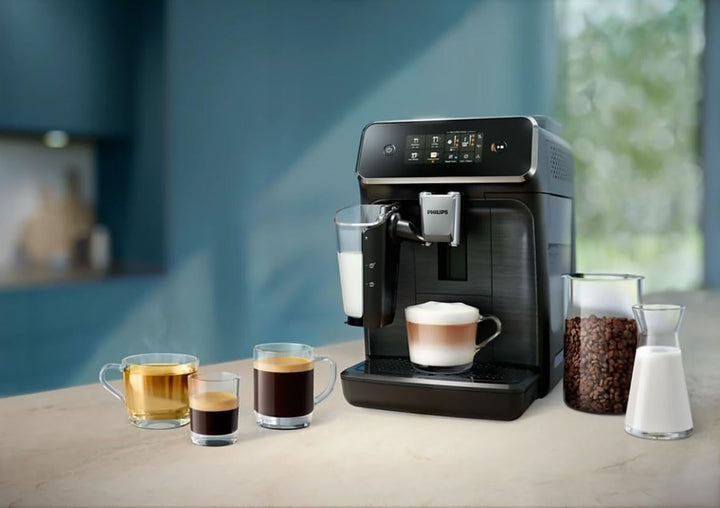 Aparat de cafea complet automat Philips seria 2300 - 4 băuturi, ecran tactil color modern, sistem de lapte Lattego, Silentbrew, râșniță 100% ceramică, filtru Aquaclean. Negru mat (EP2330/10)