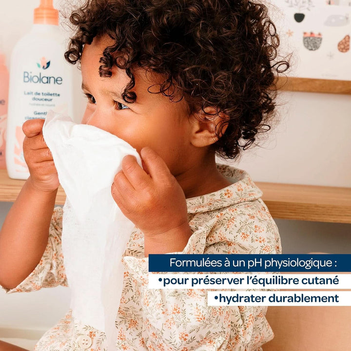 BIOLANE - Babytücher Für Gesicht Und Hände – 6 Packungen – 384 Tücher (6 X 64 Cm) – Reinigt Und Schützt – Toilette – Hyppoallergen – Für Empfindliche Haut – 97% Natürliche Inhaltsstoffe – Hergestellt