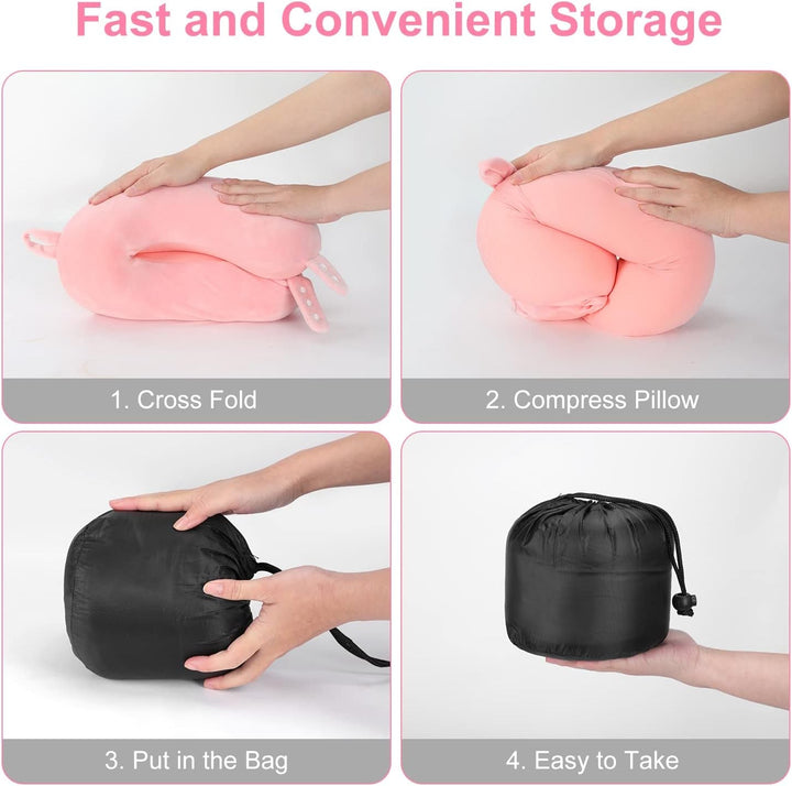 TALLGO Travel Neck Pillow, cea mai bună pernă de avion din spumă de memorie pentru tetieră, pernă moale reglabilă pentru avion, mașină și casă, roz