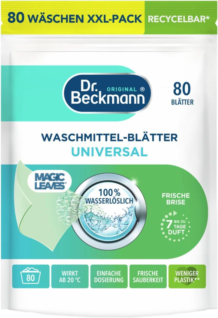 Foi de detergent Dr Beckmann MAGIC LEAVES COLOR | Foi de spălat predozate și solubile în apă | Economisitoare de spațiu și ușor de utilizat | 25 de foi