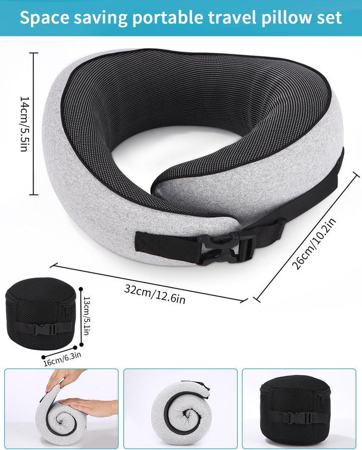 Aeroplane Neck Pillow, pernă de călătorie cu spumă de memorie, pernă pentru gât pentru adulți, pernă de avion reglabilă și lavabilă, pernă de călătorie ergonomică (gri)