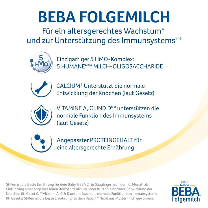 Nestle BEBA 2 Lapte praf de continuare după luna a 6-a, cu complex 5 HMO, numai lactoză, fără ulei de palmier, pachet de 3 (3 X 800G)