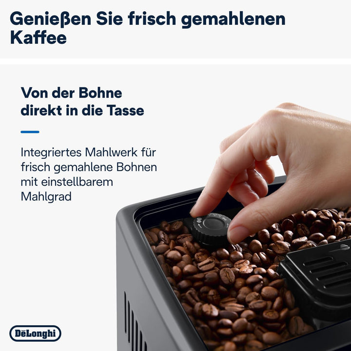 De'Longhi Dinamica plus ECAM382.70.B, Espressor automat pentru boabe de cafea, Espressor Cappuccino cu Latte Crema Hot, Espressor cu 18 rețete, Ecran TFT de 3,5 inci, 1450 W, Negru