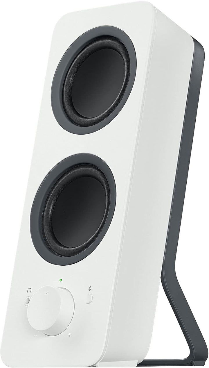 Logitech Z207 Difuzor wireless pentru PC, Bluetooth, sunet stereo, putere de vârf de 10 wați, intrare de 3,5 mm, mufă pentru căști, funcție Easy-Switch, mufă UE, Pc/Tv/Tabletă/telefon mobil - alb
