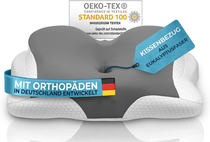 Pernă ortopedică [Innovation Award for Ergonomics Nominated] Pernă pentru dureri de gât Fabricată din spumă cu memorie | Pernă pentru susținerea gâtului Rulou ergonomic pentru gât Pernă pentru dormit lateral Gri