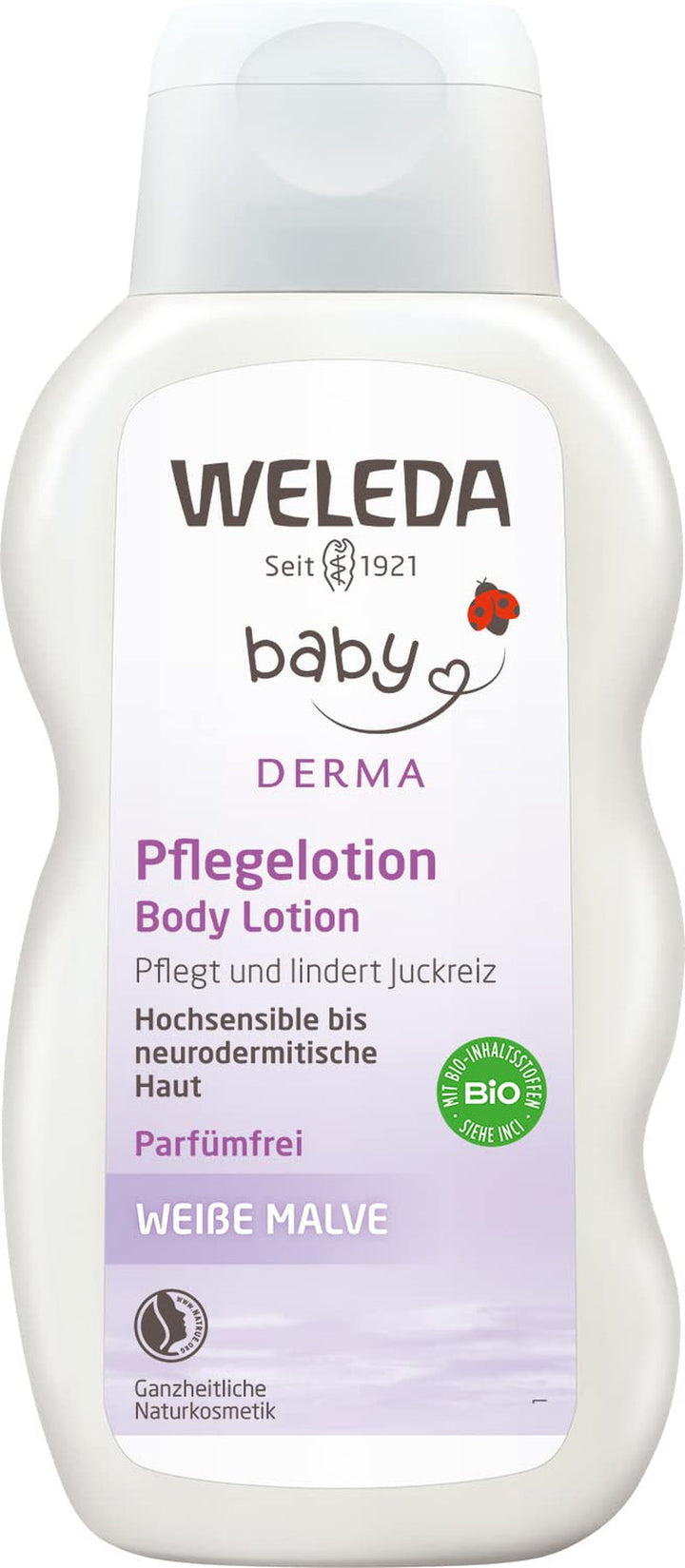 WELEDA Organic Baby Derma White Mallow Care Lotion - Cosmetice naturale Loțiune hidratantă pentru corp pentru calmarea și îngrijirea intensivă a pielii foarte sensibile, neurodermice și uscate (1 x 200 ml)
