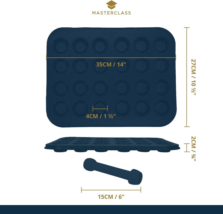 Masterclass Mini-Tortenformen Mit Teigstopfer Und PTFE-, PFOA- Und Bpa-Freiem Antihaftbeschichtung, 24-Loch-Mini-Tortenform, Robuster 1 Mm Dicker Kohlenstoffstahl, 35 X 27Cm (14 X 11''), Grau