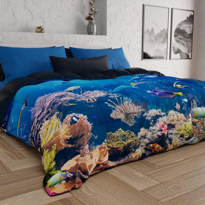 PETTI Artigiani Italiani cuvertură pentru pat dublu, 100% Made in Italy, Aquarium