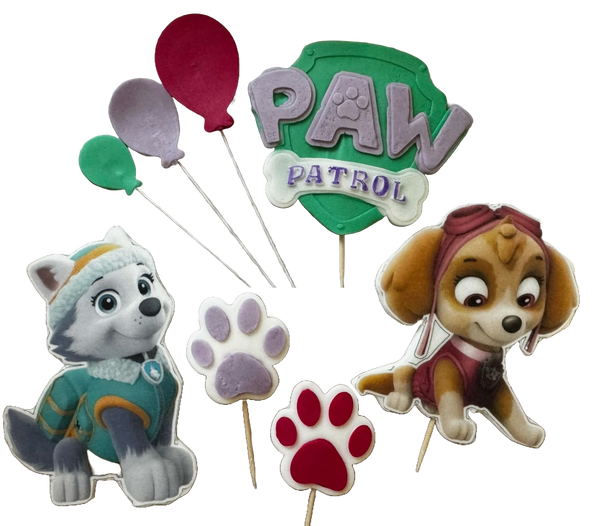 Establecer 8 decoraciones comestibles de pasta de azúcar, patrulla de cachorros