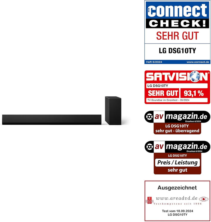 LG DSG10TY 3.1 Dolby Atmos Soundbar (420W) Mit Kabellosem Subwoofer (Wow Cast, HDMI, Bluetooth) [2024], Schwarz