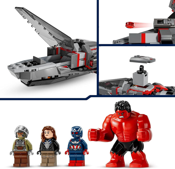 LEGO Marvel Showdown între Căpitanul America și Hulk Roșu, cadou pentru copii, set cu jet construibil, jucărie cu supereroi pentru băieți și fete de la 8 ani, jucărie de construit aventuri 76292