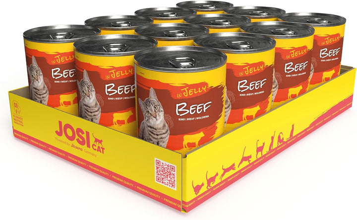 Josicat Beef in Jelly (12 X 400 G) | Adult | Hrană umedă premium pentru pisici adulte | Carne de vită în jeleu | Vitamina D3 & E | Fără cereale | Powered by JOSERA | Hrană umedă pentru pisici | 12-Pack