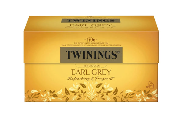 Twinings EARL GREY Ceai negru în pliculețe, rafinat cu aromă de bergamotă - Ceai negru din China, renumit în întreaga lume și extrem de revigorant, pachet de 1 (25 pliculețe)