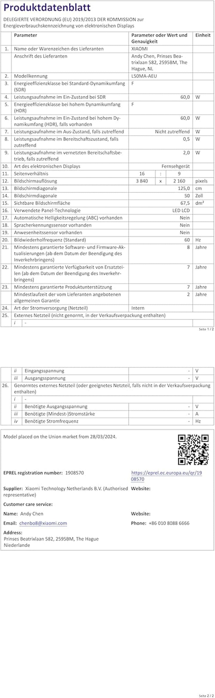 Xiaomi TV a 50 2025,50 Zoll, 4K, HDR, UHD, Smart TV, Google TV, MEMC, Voice Control, Edgeless Design, Netflex, Google Assistant