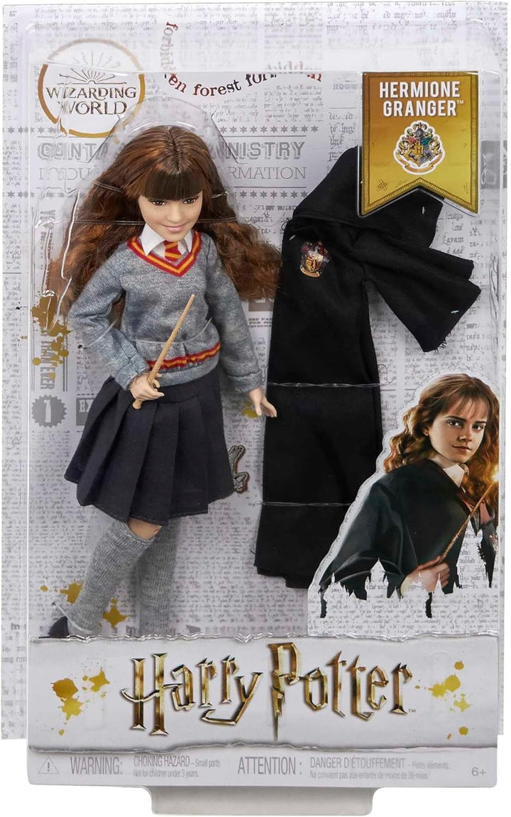 HARRY POTTER Hermione Granger - uniformă Hogwarts, halat Gryffindor și baghetă personalizată pentru fani și colecționari, 11 articulații pentru lupta împotriva lui Voldemord, vârsta 6+, FYM51
