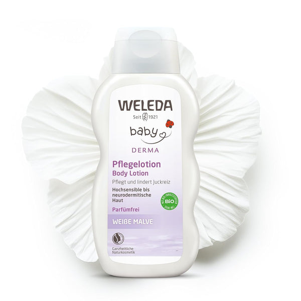 WELEDA Organic Baby Derma White Mallow Care Lotion - Cosmetice naturale Loțiune hidratantă pentru corp pentru calmarea și îngrijirea intensivă a pielii foarte sensibile, neurodermice și uscate (1 x 200 ml)