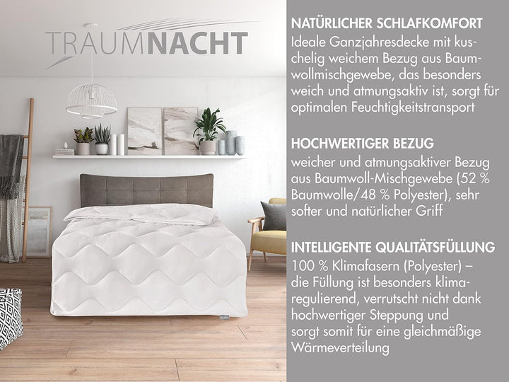 Traumnacht Comfy Cotton Mono plapumă pentru toate anotimpurile, Plapumă de tranziție ideală cu capac din amestec de bumbac, 135 X 200 cm, lavabilă, certificată Oeko-Tex, produsă în conformitate cu standardul de calitate german
