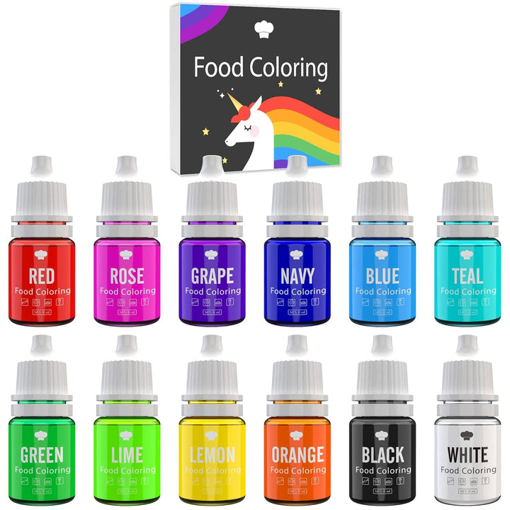 Lebensmittelfarbe - 12 X 10Ml Lebendige Lebensmittel Farben Zum Backen, Kuchen Dekorieren, Zuckerguss, Kekse, Fondant Und Macaron - Flüssige Food Coloring Für Die Seifenherstellung Und Basteln