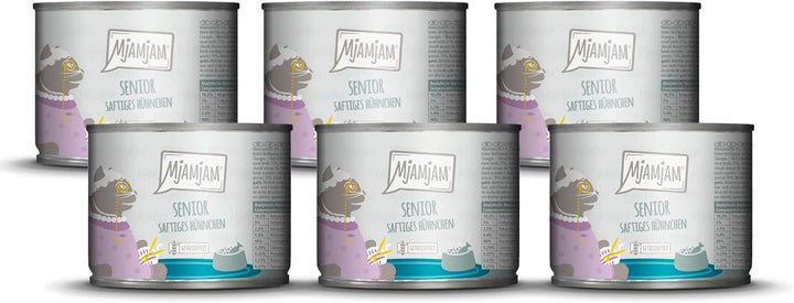 Mjamjam - Hrană umedă premium pentru pisici - Senior - Juicy Chicken, 6Pack (6X800G), fără cereale