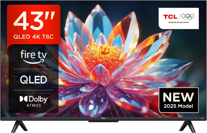 TCL 43T6C 43 Zoll QLED 4K HDR Fernseher, Smart Fire TV Mit Dolby Vision & Atmos, HDR10+, Sprachbefehl Funktion & Ask Alexa