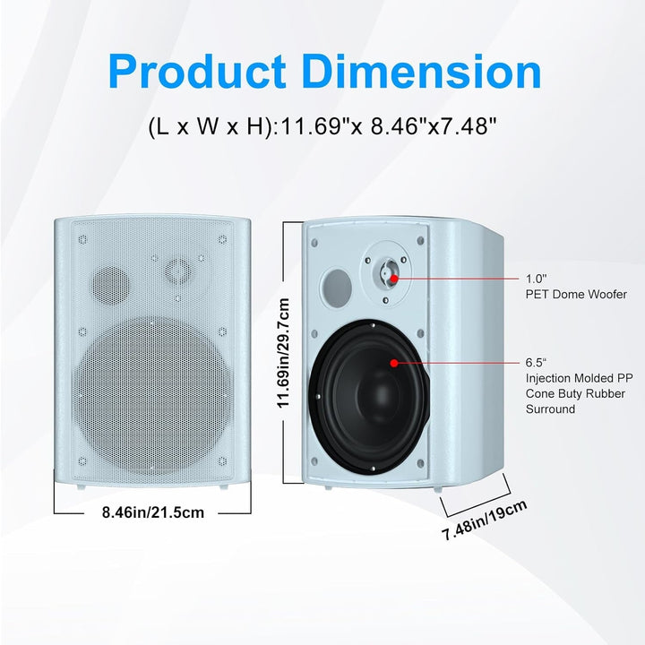 Herdio 6,5 Zoll 400 Watt Bluetooth Outdoor-Lautsprecher Wasserdicht Außenlautsprecher Für Garten,Terrasse, Restaurant (Weiß)