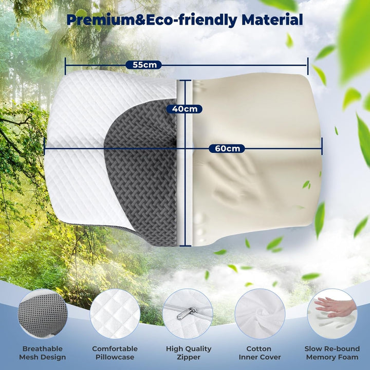 SAHEYER pernă ortopedică pernă de susținere a gâtului pernă pentru cap, pernă ergonomică pentru gât pernă pentru dormit lateral 60 X 40 X 13/11 cm pernă din spumă cu memorie pentru dormit lateral, spate și stomac