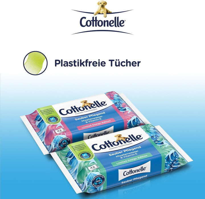 Șervețele umede, Clean Care - apă micelară și parfum de bumbac, biodegradabilă, fără plastic, resigilabilă, pachet valoric, 12 X 42 șervețele umede