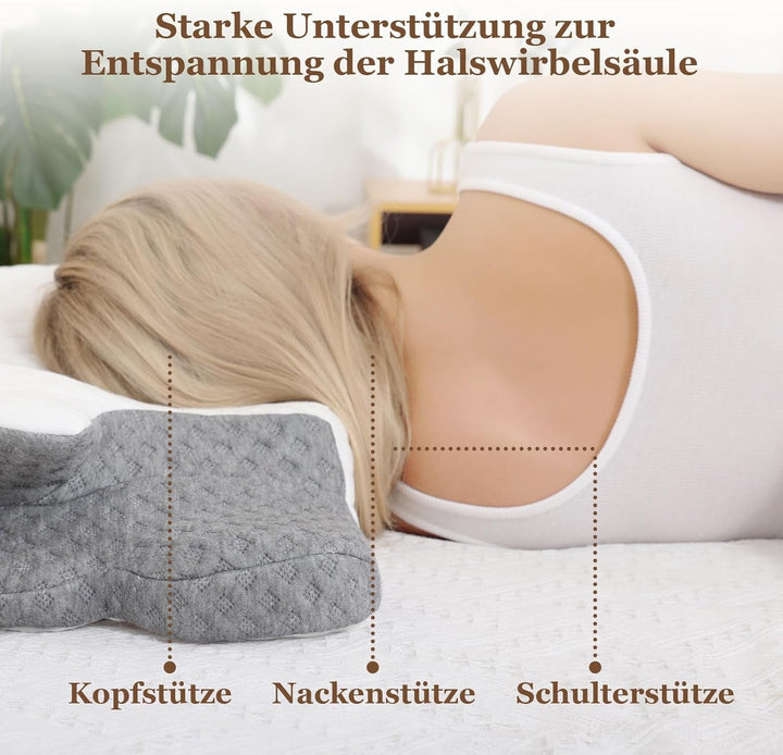 Wellsync pernă pentru gât Pernă ergonomică Pernă din spumă de memorie Pernă ortopedică Pentru persoane care dorm lateral Persoane care dorm pe spate Persoane care dorm abdominal Dureri de gât Alb Gri