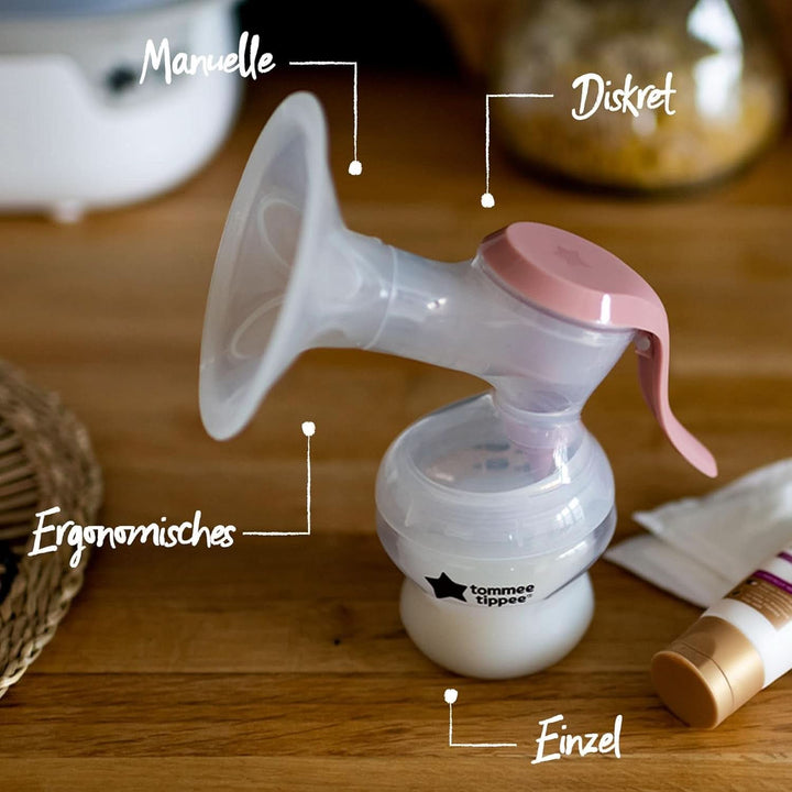 Tommee Tippee Made for Me Manuelle Einzel-Milchpumpe, Starke Saugkraft, Ergonomischer Griff, Tragbare Und Leise Milchpumpe, Samt Babyflasche