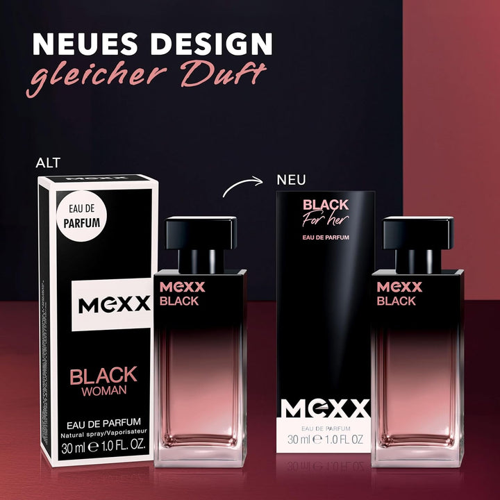 MEXX BLACK Woman Eau De Parfum, parfum captivant, intens cu note fructate pentru femei senzuale, 30ml