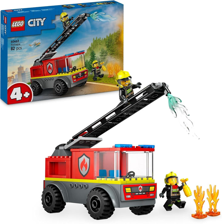 Camion cu scară de incendiu LEGO City - Camion de pompieri jucărie cu 2 minifigurine de pompieri pentru băieți și fete de la 4 ani - jucărie educativă - cadou pentru preșcolari 60463