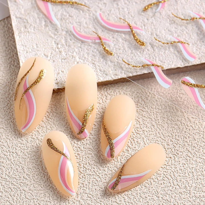 JMEOWIO Nagelsticker Französischer Tipp 9 Blatt Nail Art Sticker Selbstklebend Nagelaufkleber Glitzer Wellenlinie Dekoration Nageldesign Zubehör