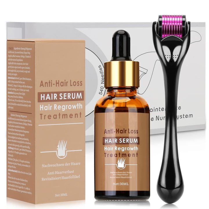Dermaroller Set 0.5mm Microneedling Skin Roller cu ser de creștere a părului, anti-pierdere a părului, 30ML , Căderea părului și tratamentul părului Ingrijirea parului Naty Shop Titlu implicit