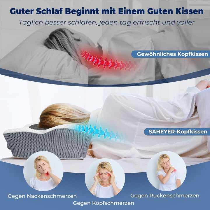 SAHEYER pernă ortopedică pernă de susținere a gâtului pernă pentru cap, pernă ergonomică pentru gât pernă pentru dormit lateral 60 X 40 X 13/11 cm pernă din spumă cu memorie pentru dormit lateral, spate și stomac