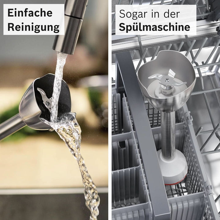 Bosch Stabmixer Ergomaster Serie 4 MSM4W210, Einhändig Bedienbar, Edelstahl-Klingen, Verschleißfreie Keramik-Kupplung, Mixbecher, Quattroblade, Antisplash Funktion, Einschaltsperre, 600 W, Weiß