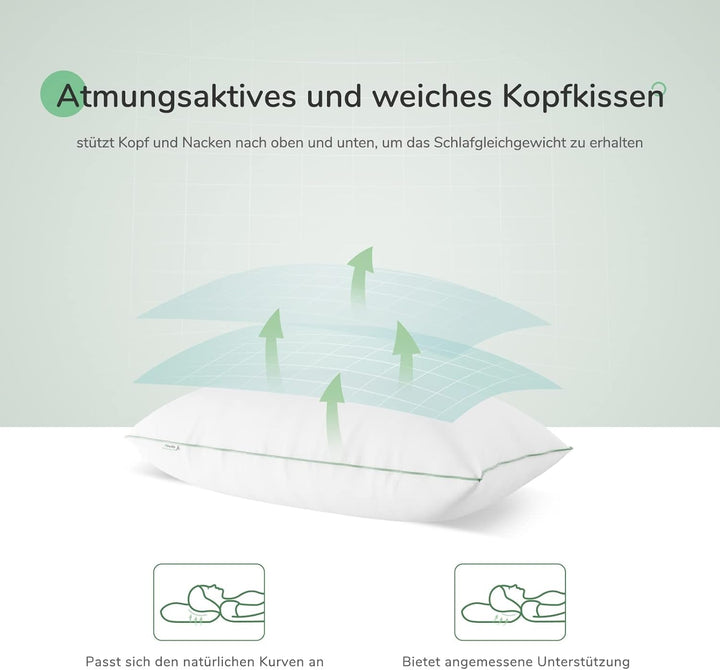 Novilla Pillow 65X65 Set de 2, 2800G (1400Gx2) Pernă reglabilă în înălțime Pernă pătrată de dormit Pernă albă de pat cu zip față de pernă lavabilă