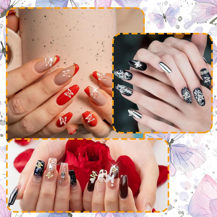 80 de bucăți de pandantive pentru unghii fluture 3D, din aliaj, formă de fluture, auriu, argintiu, strălucitoare, decorațiuni pentru unghii, accesorii pentru bijuterii pentru unghii, manichiură DIY pentru femei