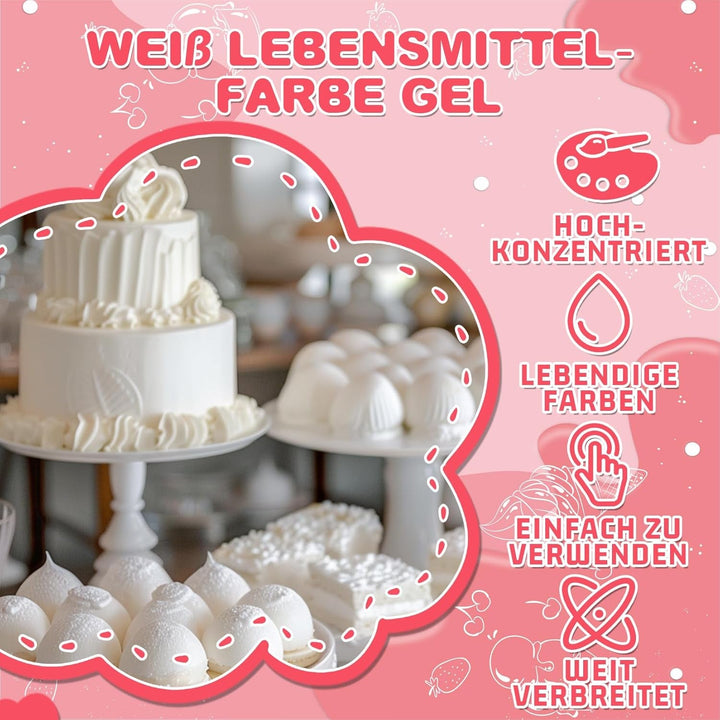 Lebensmittelfarbe Gel - HXDZFX 2×30Ml Lebensmittelfarbe, Hochkonzentriertes Zuckerfrei Food Coloring Für Tortendeko, Fondant Weiss, Macarons, Torte, Backen, Osterei, Slime (Weiß)