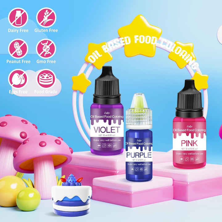 Fettlösliche Lebensmittelfarbe - 10 Farben Ölbasis Lebensmittelfarben Für Schokolade, Süssigkeit, Kuchen, Backen, Macaron - Konzentrierte Food Coloring Für Tortendeko, Buttercream, Fondant - Je 10Ml