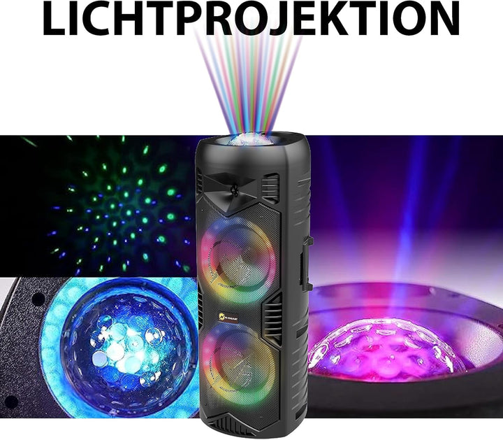 Let'S Go Party 5150 Music Box Bluetooth : Ultimate Party Box cu difuzoare duble 200W 6-Inch - Difuzor portabil de karaoke cu microfon fără fir, 5H Playtime, telecomandă și spectacol de lumini