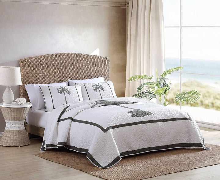 Tommy Bahama Palm Island Collection | Cuvertură - 100% bumbac, reversibilă, moale și respirabilă, pre-spălată pentru un plus de moliciune, pat king size, gri Plapumi si pilote Naty Shop