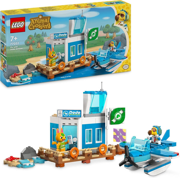 LEGO Animal Crossing Fly with Dodo Airlines, set de jocuri video, jucărie de aeroport, hidroavion și minifigurină pilot, cadou pentru fete și băieți cu vârsta de 7+ 77051