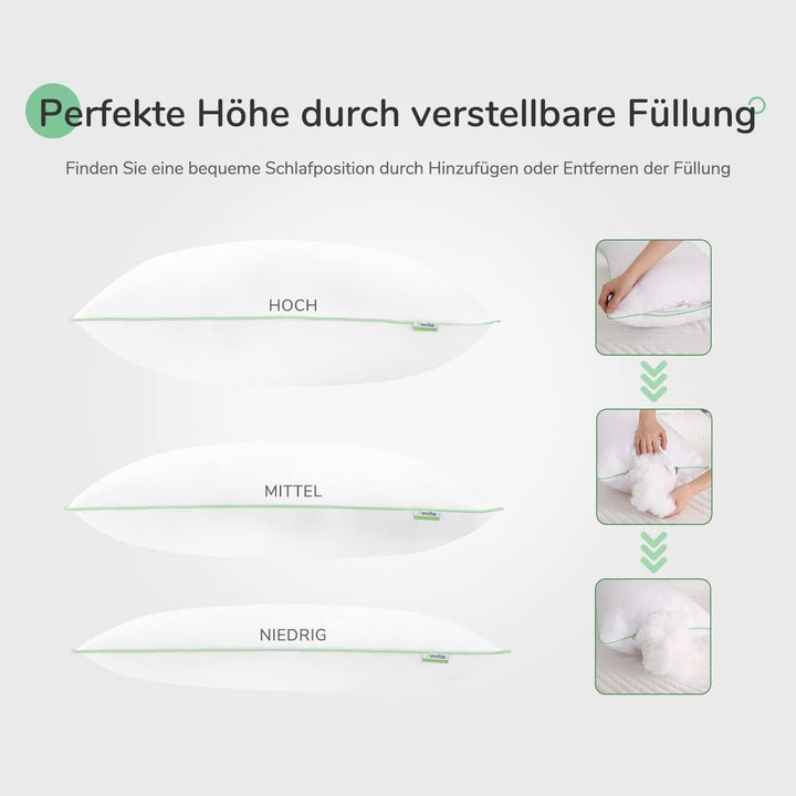 Novilla Pillow 65X65 Set de 2, 2800G (1400Gx2) Pernă reglabilă în înălțime Pernă pătrată de dormit Pernă albă de pat cu zip față de pernă lavabilă