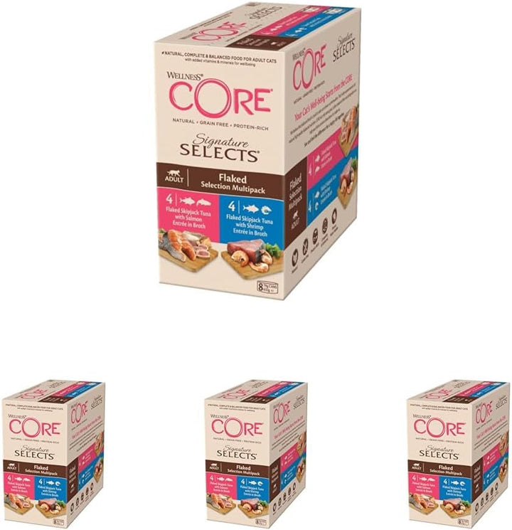 Wellness CORE Signature Selects, Shredded Selection Mix, 8 X 79 G, Hrană umedă premium pentru pisici adulte în sos, fără zahăr adăugat, fără cereale, cu conținut ridicat de carne
