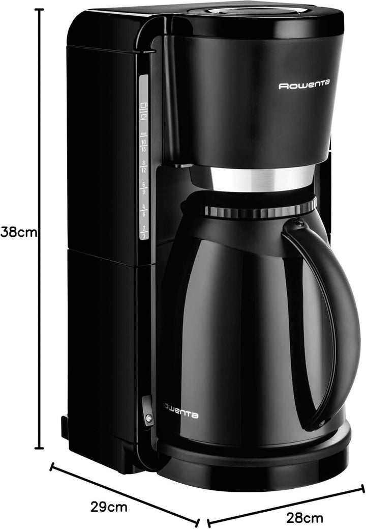 Espressor Rowenta Adagio Milano cu termos, capacitate 1 litru, 8-12 cești, oprire automată, filtru detașabil, indicator nivel apă, negru, CT3808