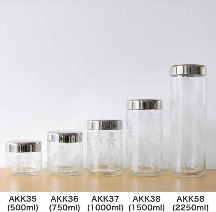 Alessi AKK37 GIROTONDO Borcan de bucătărie din sticlă cu amprentă și capac sigilat din oțel inoxidabil, L 21.6cm, H 10.5cm Cutii depozitare alimente Naty Shop