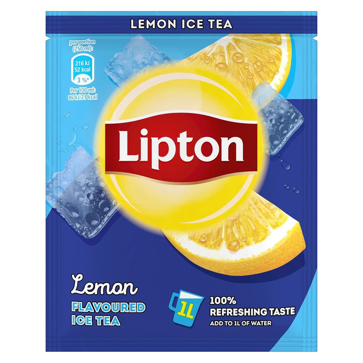 Set de ceai rece Lipton, „Lămâie”, răcoritoare pentru întreaga familie, 18 pliculețe, sub formă de pulbere pentru preparare acasă